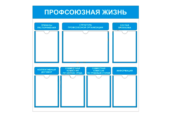 Стенд информационный «Профсоюзная жизнь» (8 карманов А4, 1 карман А3)