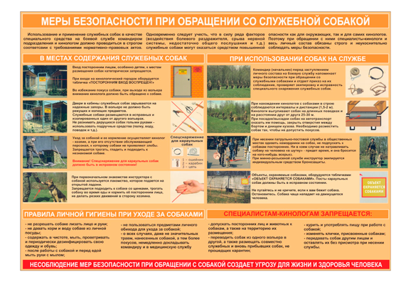 Стенд информационный «Меры безопасности при обращении со служебной собакой»