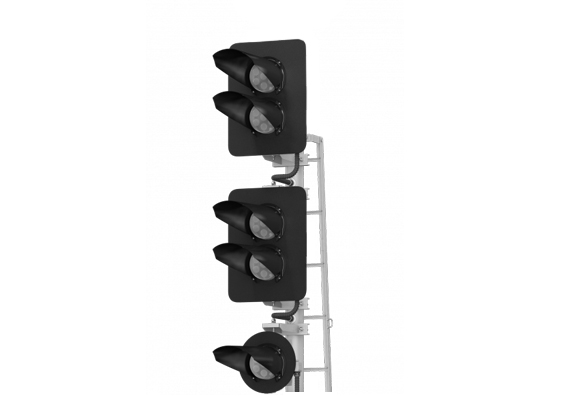 4-units LED high colour light signal 17678-00-00 TU32 СSHCH 2141-2009 with a calling-on signal and a shielding unit