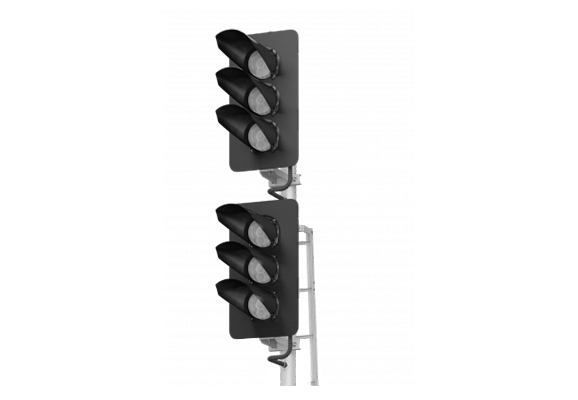 6-units LED high colour light signal 17958-00-00 with a route indicator, a calling-on signal and a shielding unit