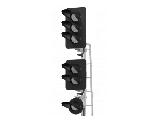 5-units LED high colour light signal 17970-00-00 with a calling-on signal and a shielding unit