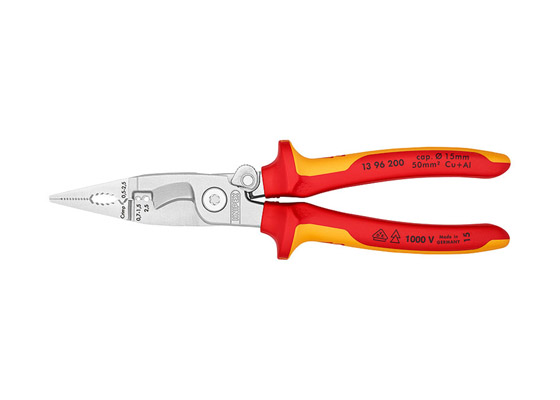 Клещи электромонтажные, 6-в-1, 200 мм, защёлка-собачка,фосфатированные, 2-компонентные ручки