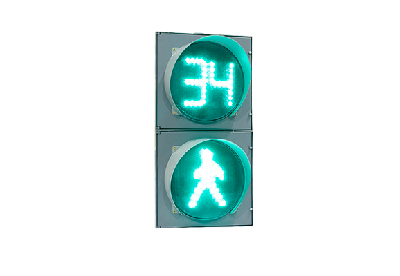 Fußgängerampel П.1.1 (P.1.1) mit grüner und roter Countdown-Tafel, Animation mit programmierbarem Fußgänger-Soundsystem (Flachgehäuse)