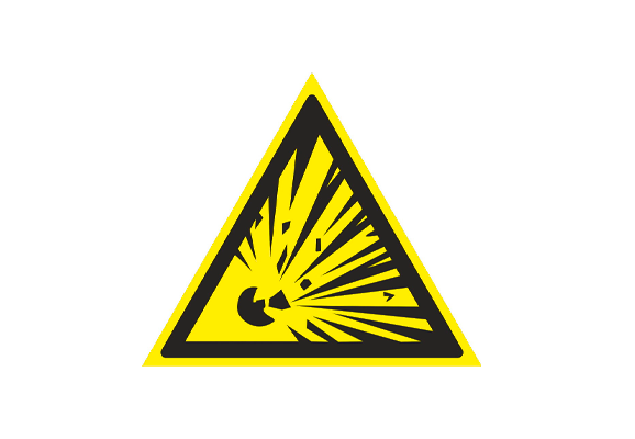 Предупреждающий знак безопасности «Взрывоопасно» (100х100 мм)