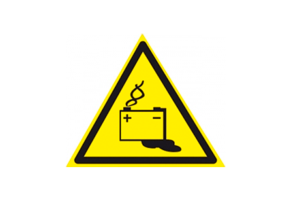 Предупреждающий знак безопасности «Осторожно. Аккумуляторные батареи» (100х100 мм)