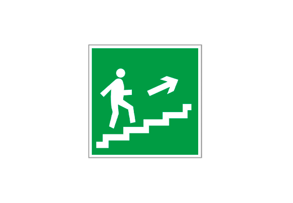 Эвакуационный знак «Направление к эвакуационному выходу направо по лестнице вверх» (100х100 мм)