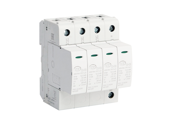 Устройство защиты от импульсных перенапряжений УЗИП 4-полюсный, класс I+II, L1-L2-L3-N, 12,5 кA