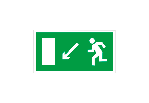 Эвакуационный знак «Направление к эвакуационному выходу налево вниз» (100х100 мм)