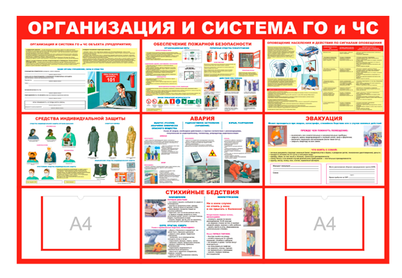 Стенд информационный «Организация и система ГО и ЧС» (2 кармана А4)