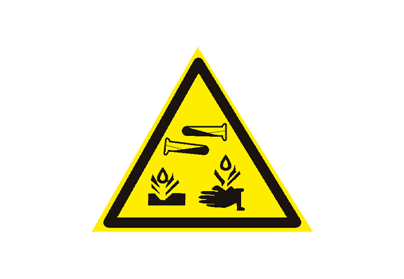 Предупреждающий знак безопасности «Опасно. Едкие и коррозионные вещества» (100х100 мм)