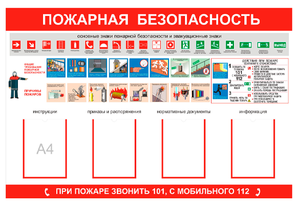 Стенд информационный «Пожарная безопасность» (4 кармана А4)