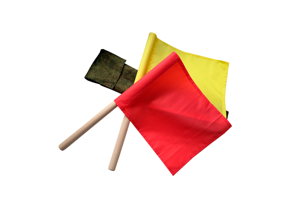 Set of signal flags in a case (red and yellow)