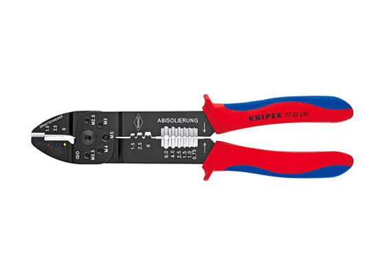 Пресс-клещи, 3 гнезда, изолированные кабельные наконечники и соединители 0,5-6,0 мм, неизолированные открытые штекеры 6,3 мм