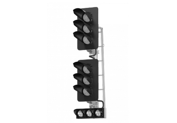 6-units LED high colour light signal 17973-00-00 with a speed indicator, a calling-on signal and 2 shielding units