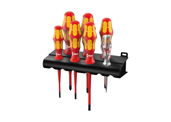 Набор диэлектрических отверток с узким концом Rack VDE, пробник, подставка, 7 предметов