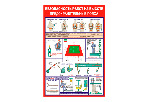 Стенд информационный «Безопасность работ на высоте предохранительные пояса»
