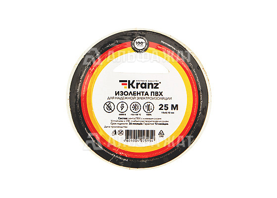 Изолента ПВХ KRANZ 0,13х15 мм, 25 м, белая упаковка (5 роликов)
