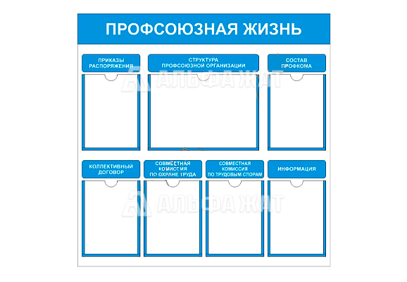 Стенд информационный «Профсоюзная жизнь» (8 карманов А4, 1 карман А3)