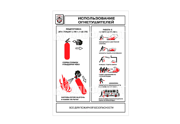 Плакат «Использование огнетушителя» (210х300 мм - А4)