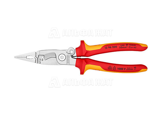 Клещи электромонтажные, 6-в-1, 200 мм, защёлка-собачка,фосфатированные, 2-компонентные ручки