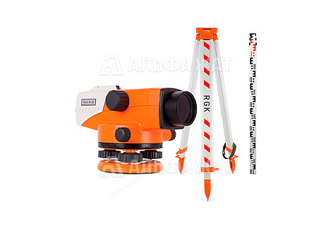 Комплект оптический нивелир RGK N-38 с поверкой, штатив S6-N, рейка AMO S3