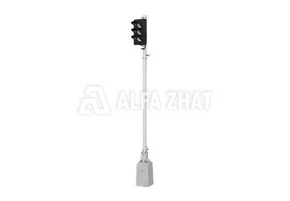 3-units LED high colour light signal with a galvanized tower, 3 LED complexes and a sign-board