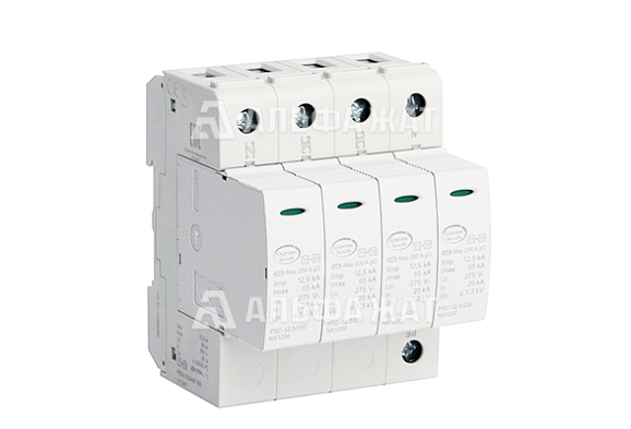 Устройство защиты от импульсных перенапряжений УЗИП 4-полюсный, класс I+II, L1-L2-L3-N, 12,5 кA