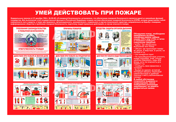 Стенд информационный «Умей действовать при пожаре»