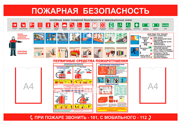 Стенд информационный «Пожарная безопасность. Знаки пожарной безопасности» (2 кармана А4)