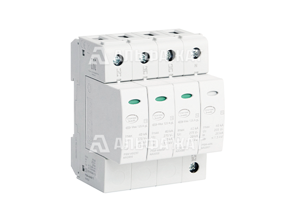 Устройство защиты от импульсных перенапряжений УЗИП 4-полюсный, класс II, L1-L2-L3-N-PE, 40 кА
