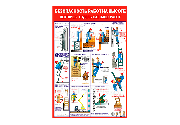 Стенд информационный «Безопасность работ на высоте лестницы, отдельные виды работ»