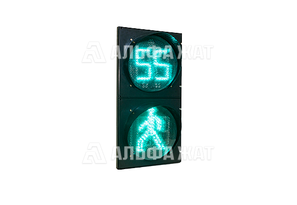 Пешеходный светофор П.1.2 с табло обратного отсчета времени зеленого сигнала и программируемым УЗСП (плоский корпус)