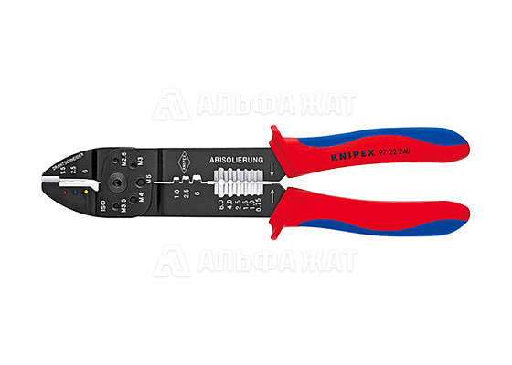 Пресс-клещи, 3 гнезда, изолированные кабельные наконечники и соединители 0,5-6,0 мм, неизолированные открытые штекеры 6,3 мм