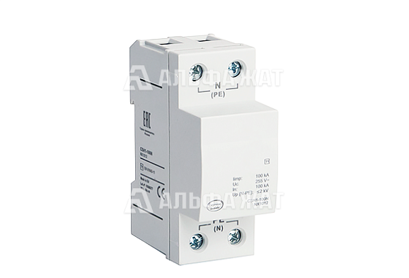 Устройство защиты от импульсных перенапряжений УЗИП 1-полюсный, класс I, N-PE, 100 кА