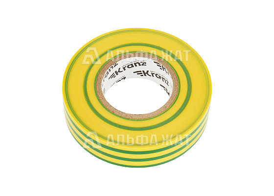 Изолента ПВХ профессиональная KRANZ 0,18х19 мм, 20 м, желто-зеленая упаковка (10 роликов)