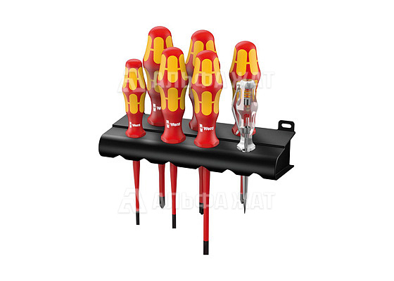 Набор диэлектрических отверток с узким концом Rack VDE, пробник, подставка, 7 предметов