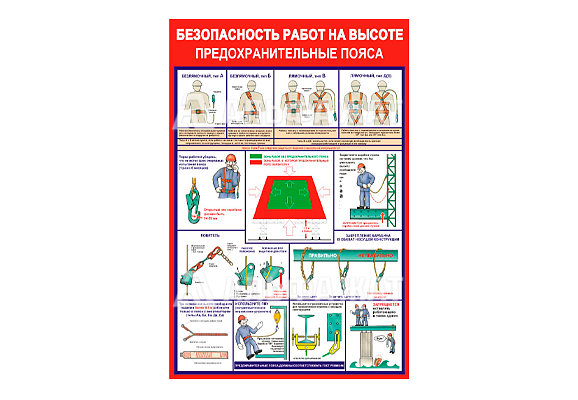Стенд информационный «Безопасность работ на высоте предохранительные пояса»